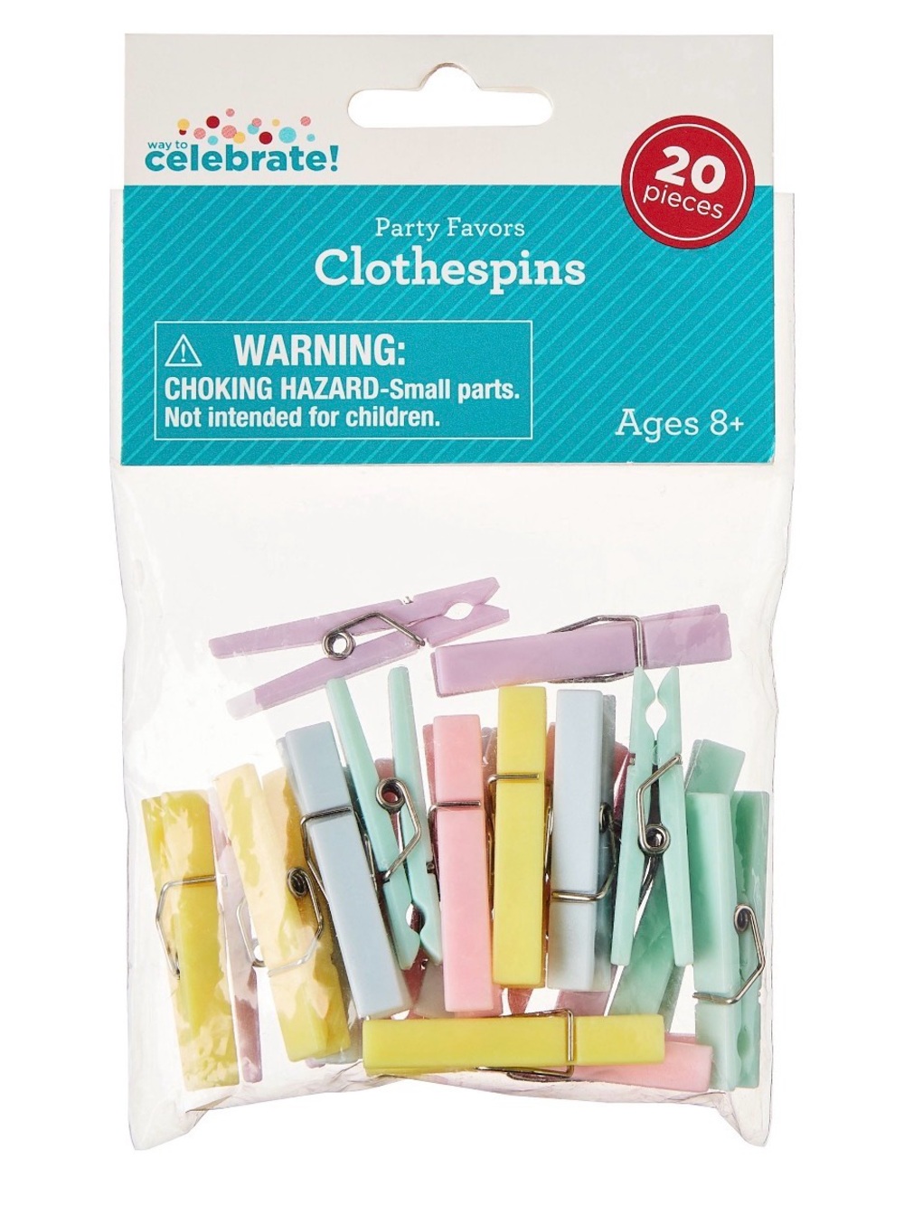Way To Celebrate Multicolor Plastic Party Favor Clothespins ; 20 per pack